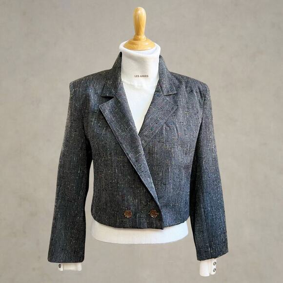 Vintage California Jam Women's Made in USA Cropped Double Breasted Grey Blazer 8 - Picture 1 of 12